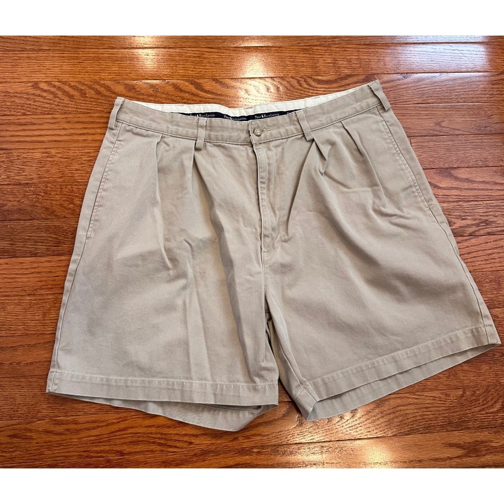 Vintage Polo Ralph Lauren Andrew Shorts Fits Mens 35 Khaki Pleated Chino USA 6"